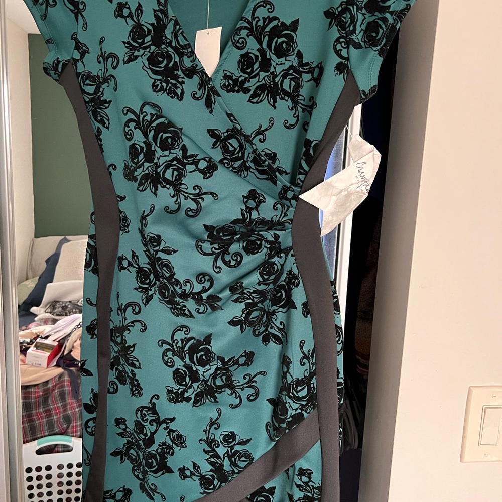 Green and black mini dress